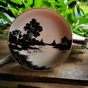 Hand-painted Nippon Black and White and Gold Ceramic Dish